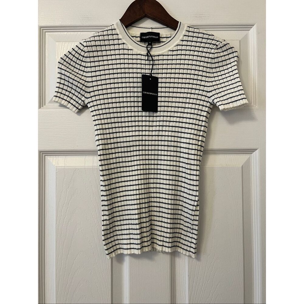 Emporio Armani Ribbed Stripe Knit Top Crewneck